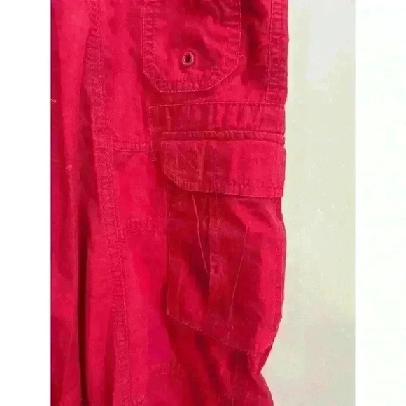 Norma Kamali Cranberry Cropped Capri Drawstring Hem Cargo Pants Women's 16 - Picture 2 of 6